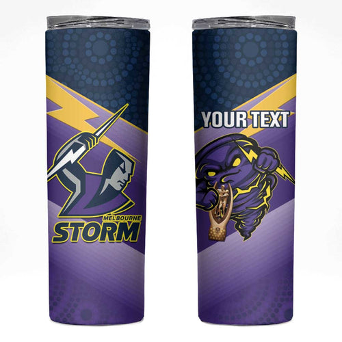 Personalised Storm Rugby 2024 Skinny Tumbler Mascot With Trophy Go Champions Aboriginal Art