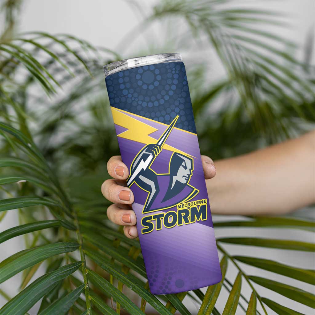 Personalised Storm Rugby 2024 Skinny Tumbler Mascot With Trophy Go Champions Aboriginal Art