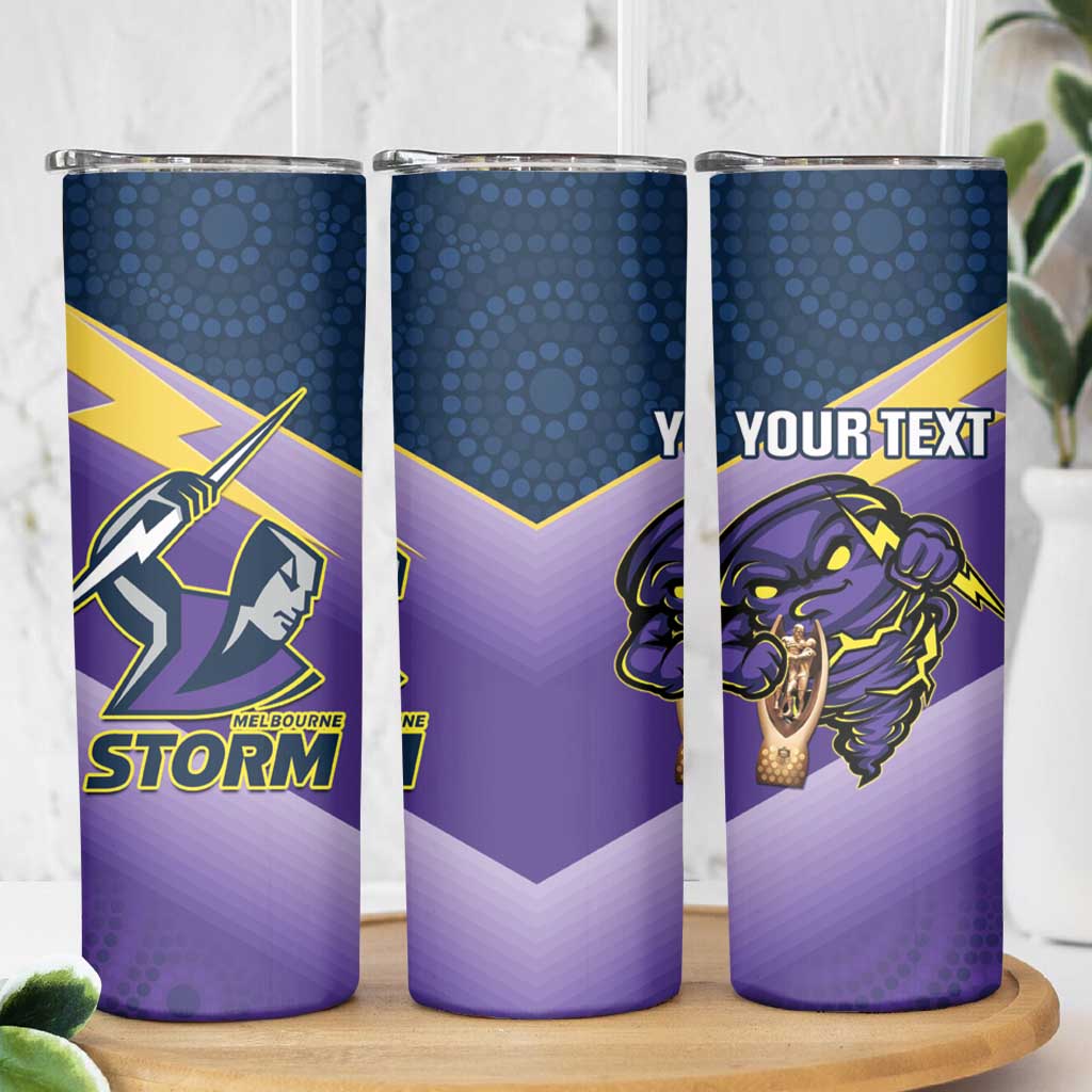 Personalised Storm Rugby 2024 Skinny Tumbler Mascot With Trophy Go Champions Aboriginal Art