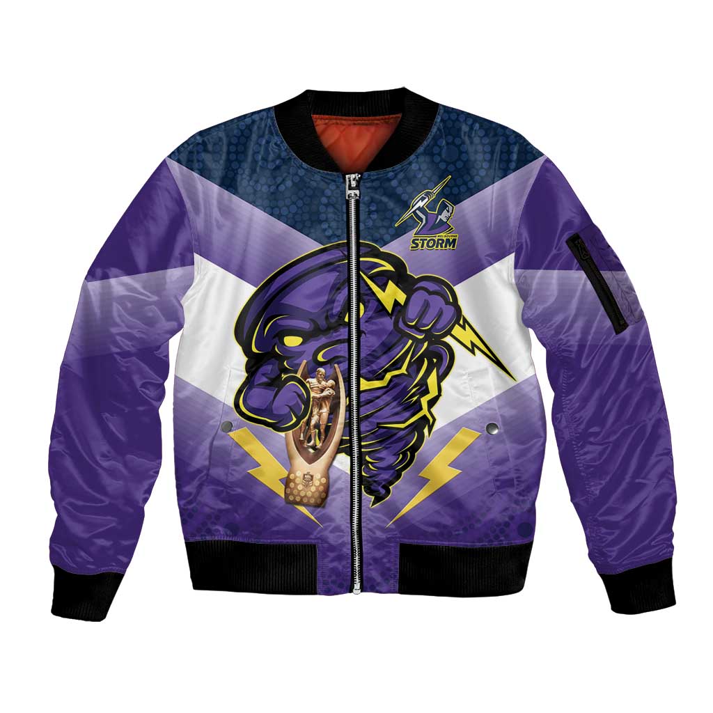 Personalised Storm Rugby 2024 Sleeve Zip Bomber Jacket Mascot With Trophy Go Champions Aboriginal Art