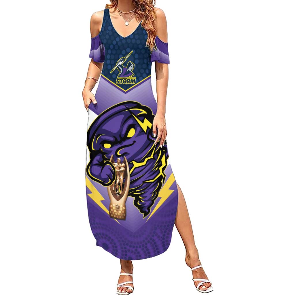 Personalised Storm Rugby 2024 Summer Maxi Dress Mascot With Trophy Go Champions Aboriginal Art