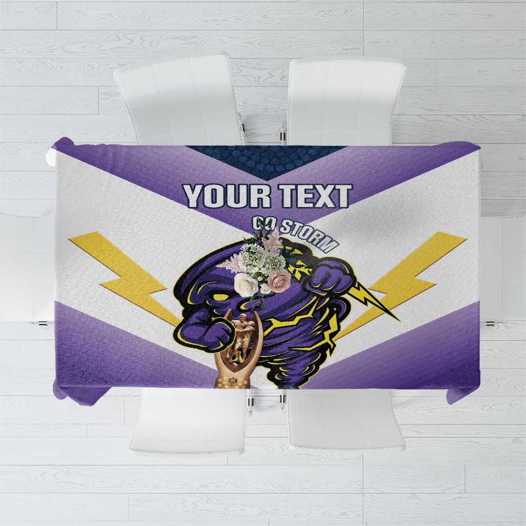 Personalised Storm Rugby 2024 Tablecloth Mascot With Trophy Go Champions Aboriginal Art