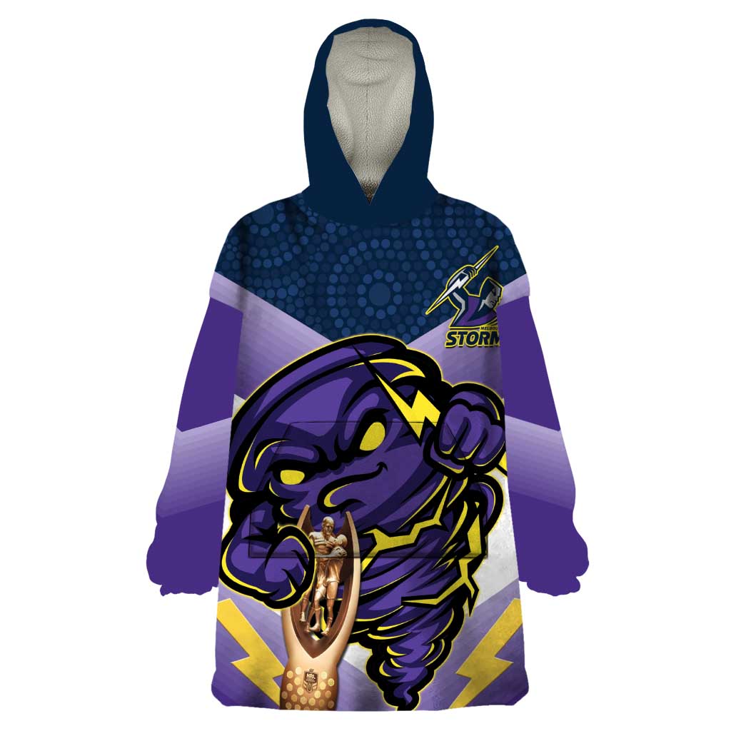 Personalised Storm Rugby 2024 Wearable Blanket Hoodie Mascot With Trophy Go Champions Aboriginal Art