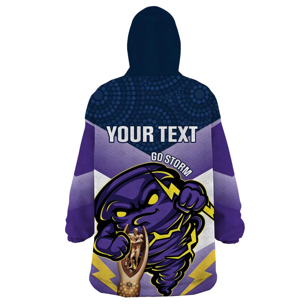 Personalised Storm Rugby 2024 Wearable Blanket Hoodie Mascot With Trophy Go Champions Aboriginal Art