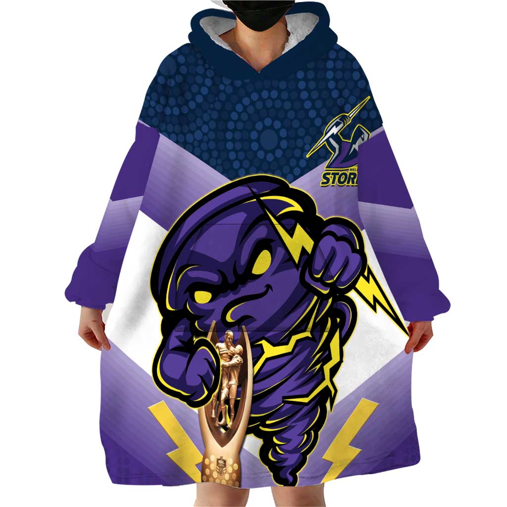 Personalised Storm Rugby 2024 Wearable Blanket Hoodie Mascot With Trophy Go Champions Aboriginal Art