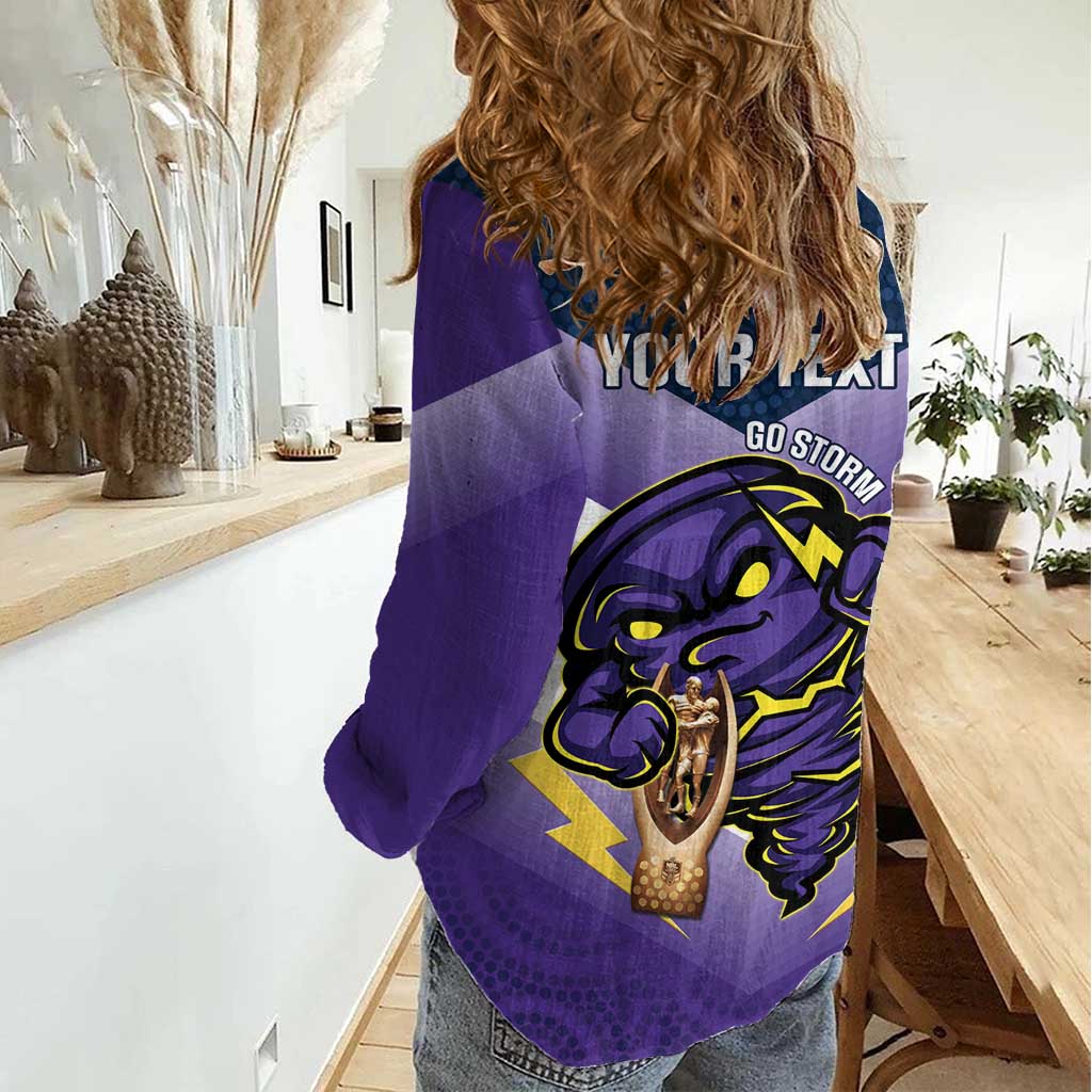Personalised Storm Rugby 2024 Women Casual Shirt Mascot With Trophy Go Champions Aboriginal Art