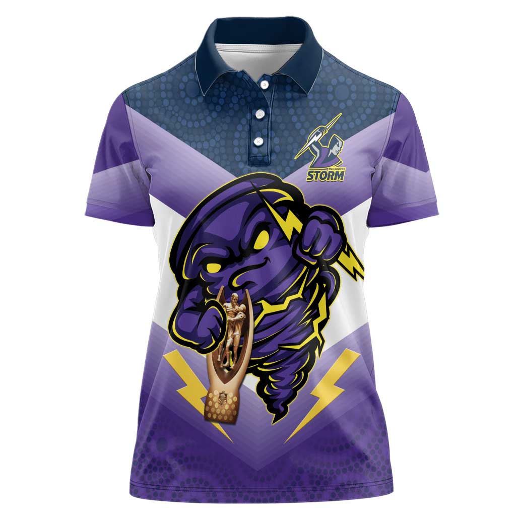 Personalised Storm Rugby 2024 Women Polo Shirt Mascot With Trophy Go Champions Aboriginal Art