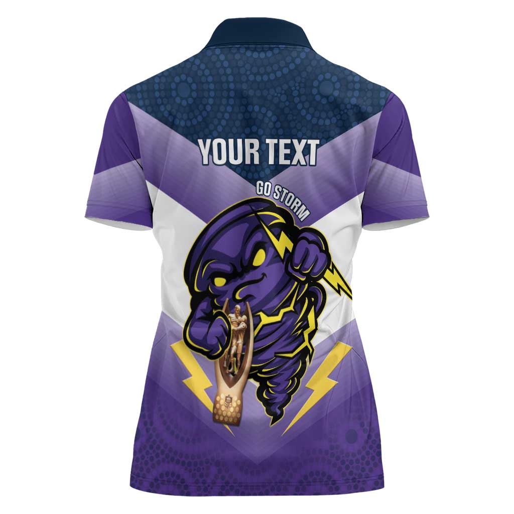 Personalised Storm Rugby 2024 Women Polo Shirt Mascot With Trophy Go Champions Aboriginal Art