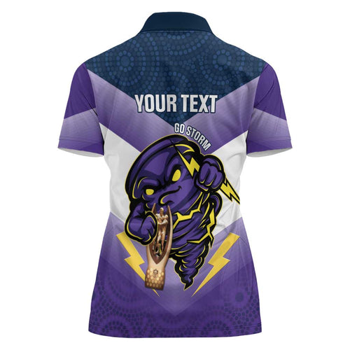 Personalised Storm Rugby 2024 Women Polo Shirt Mascot With Trophy Go Champions Aboriginal Art
