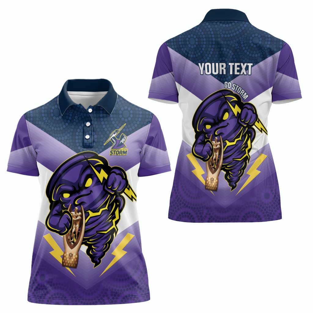 Personalised Storm Rugby 2024 Women Polo Shirt Mascot With Trophy Go Champions Aboriginal Art