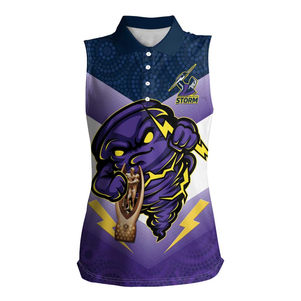 Personalised Storm Rugby 2024 Women Sleeveless Polo Shirt Mascot With Trophy Go Champions Aboriginal Art