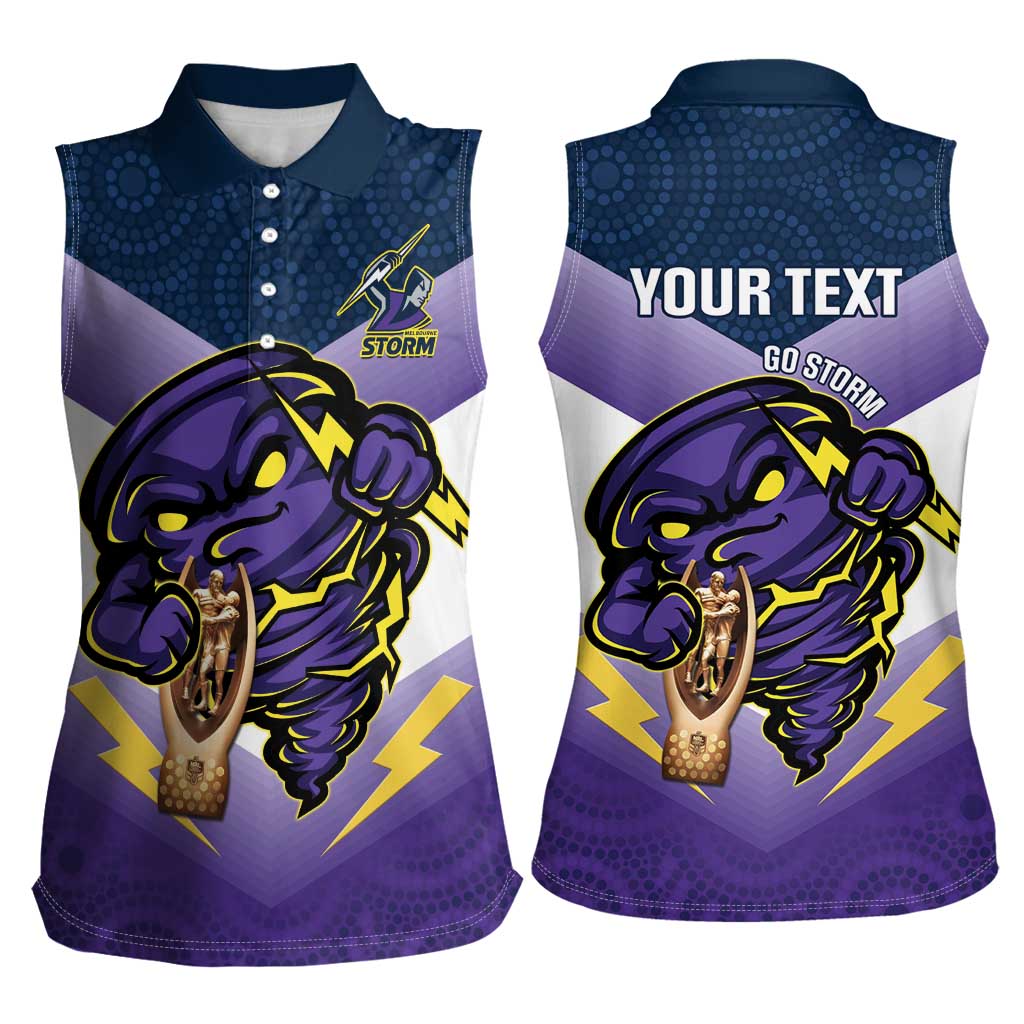Personalised Storm Rugby 2024 Women Sleeveless Polo Shirt Mascot With Trophy Go Champions Aboriginal Art