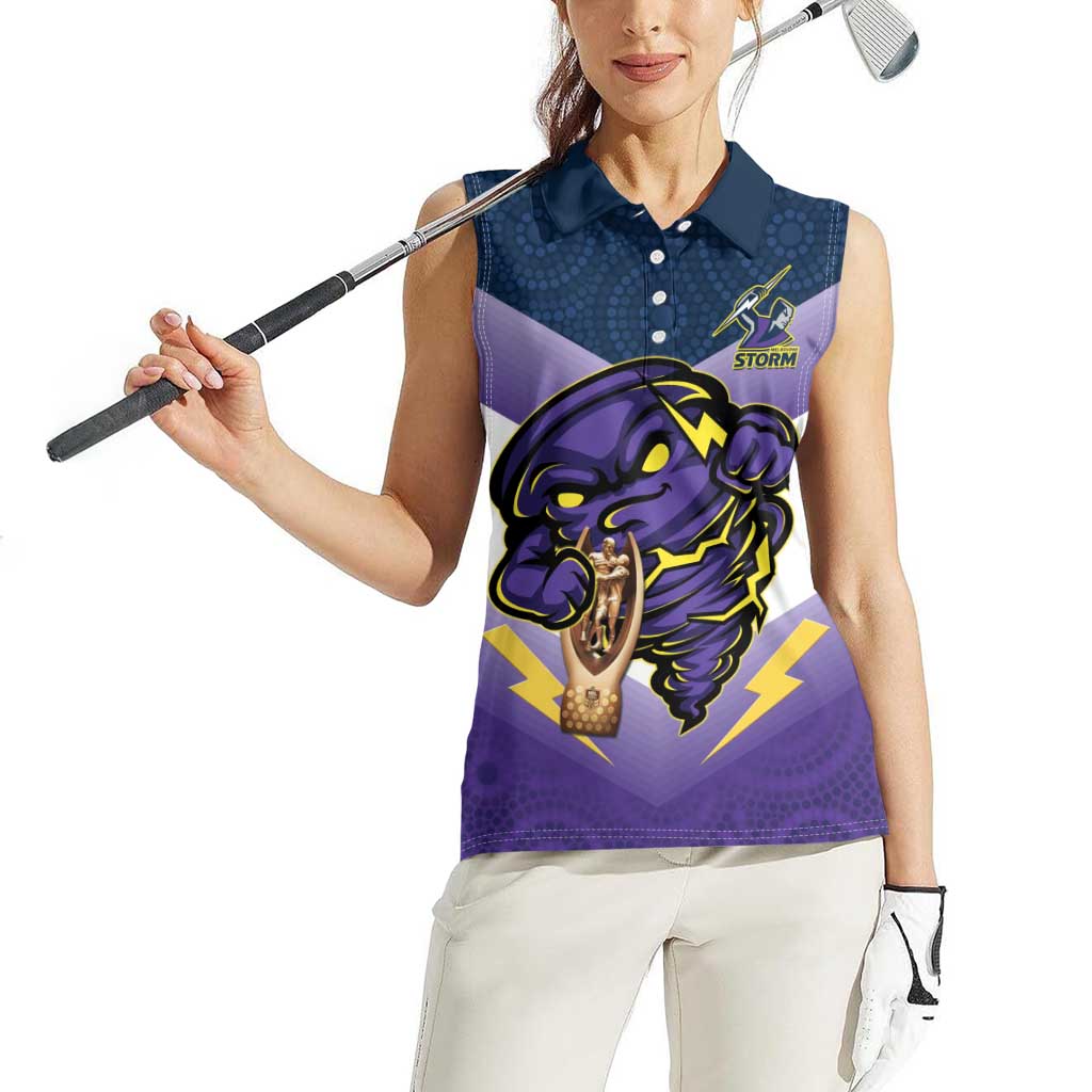 Personalised Storm Rugby 2024 Women Sleeveless Polo Shirt Mascot With Trophy Go Champions Aboriginal Art