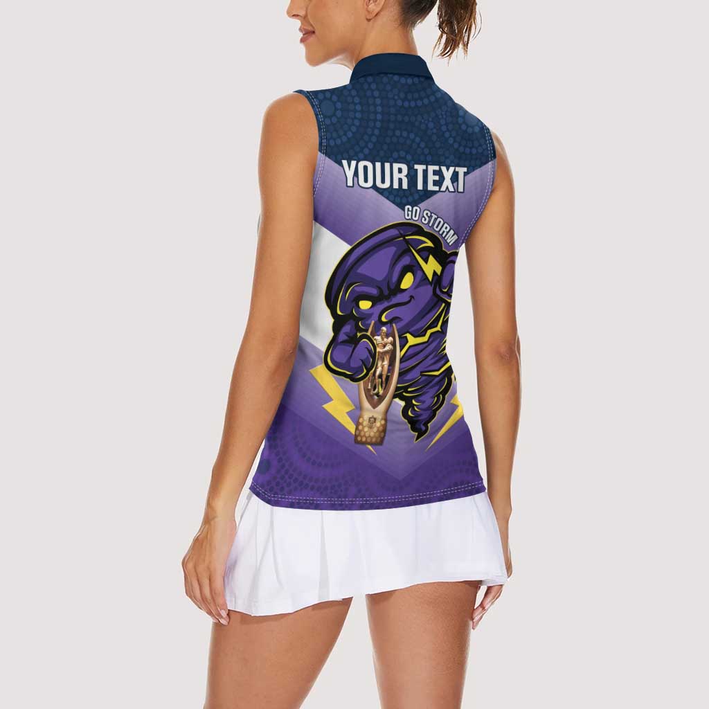 Personalised Storm Rugby 2024 Women Sleeveless Polo Shirt Mascot With Trophy Go Champions Aboriginal Art