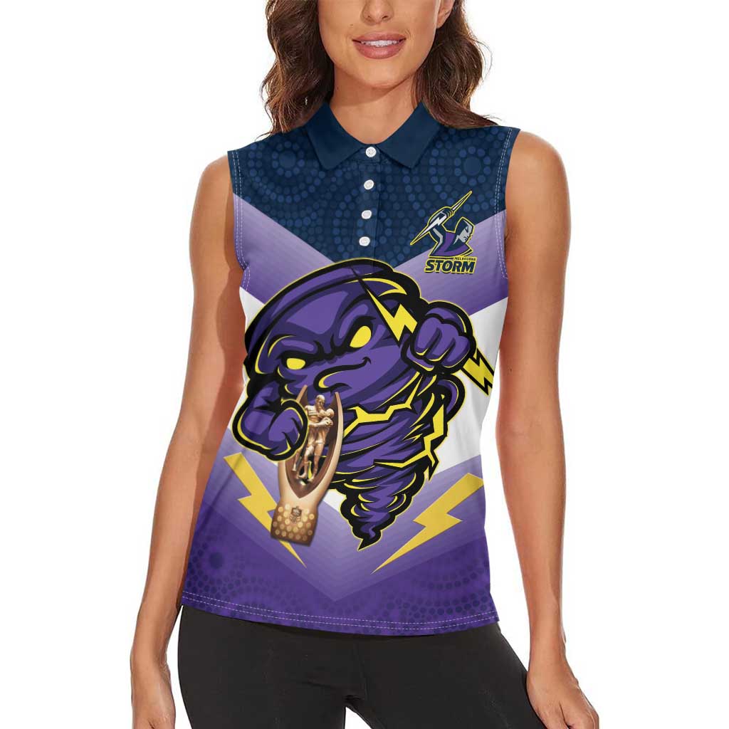 Personalised Storm Rugby 2024 Women Sleeveless Polo Shirt Mascot With Trophy Go Champions Aboriginal Art