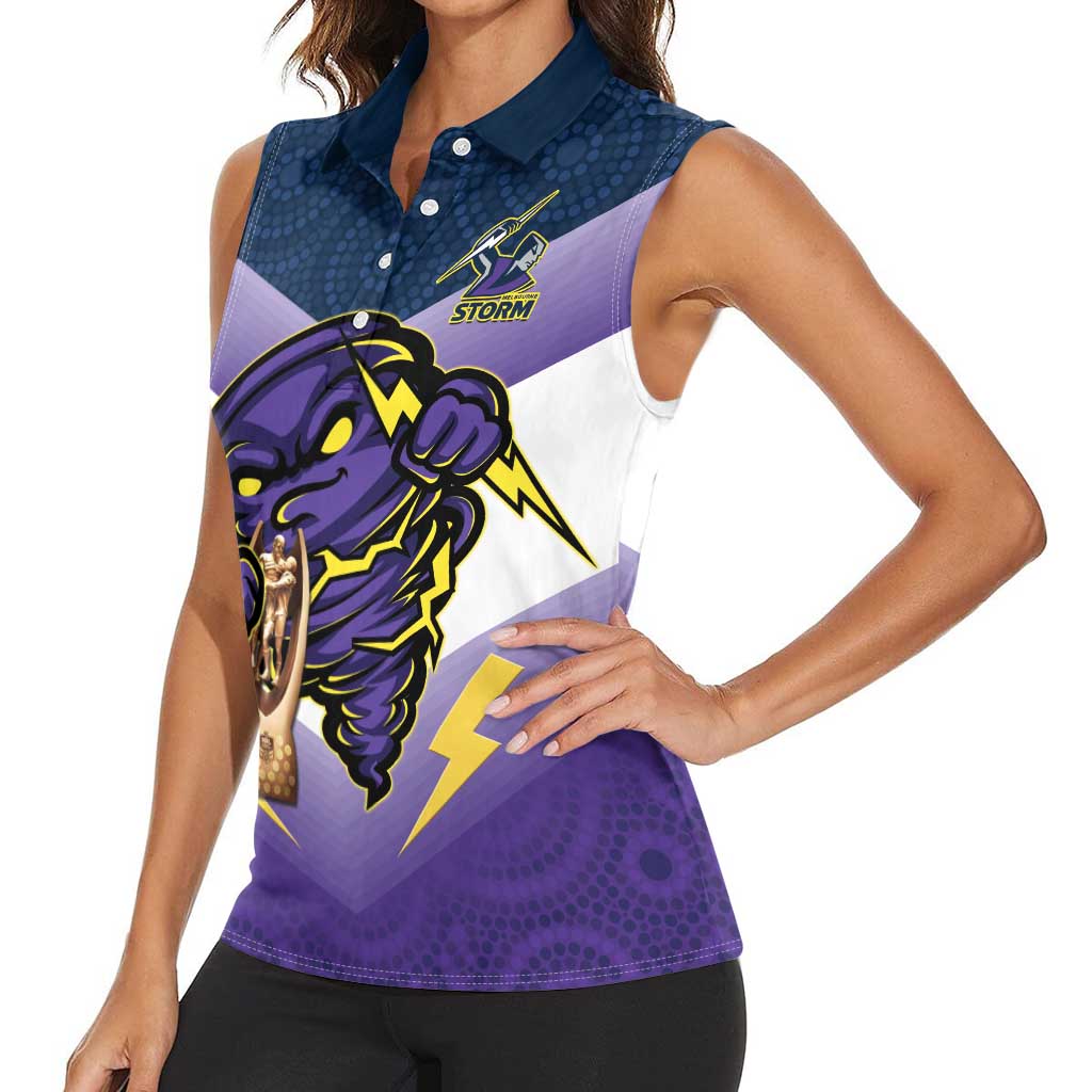Personalised Storm Rugby 2024 Women Sleeveless Polo Shirt Mascot With Trophy Go Champions Aboriginal Art