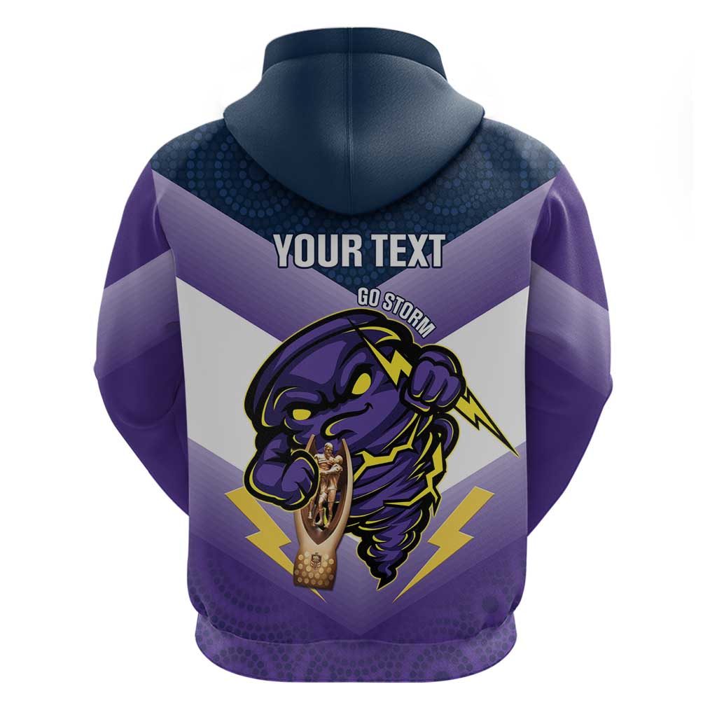 Personalised Storm Rugby 2024 Zip Hoodie Mascot With Trophy Go Champions Aboriginal Art
