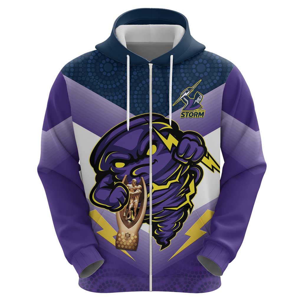 Personalised Storm Rugby 2024 Zip Hoodie Mascot With Trophy Go Champions Aboriginal Art
