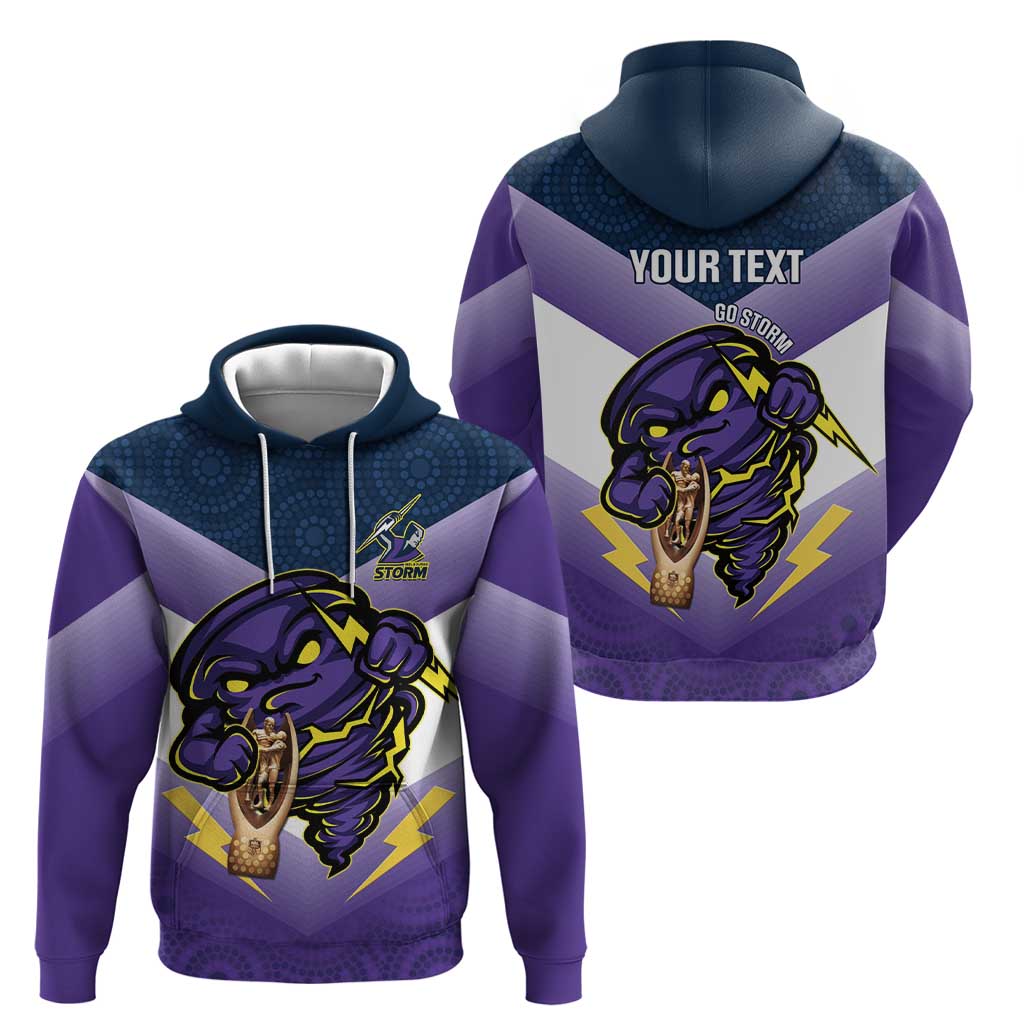 Personalised Storm Rugby 2024 Zip Hoodie Mascot With Trophy Go Champions Aboriginal Art