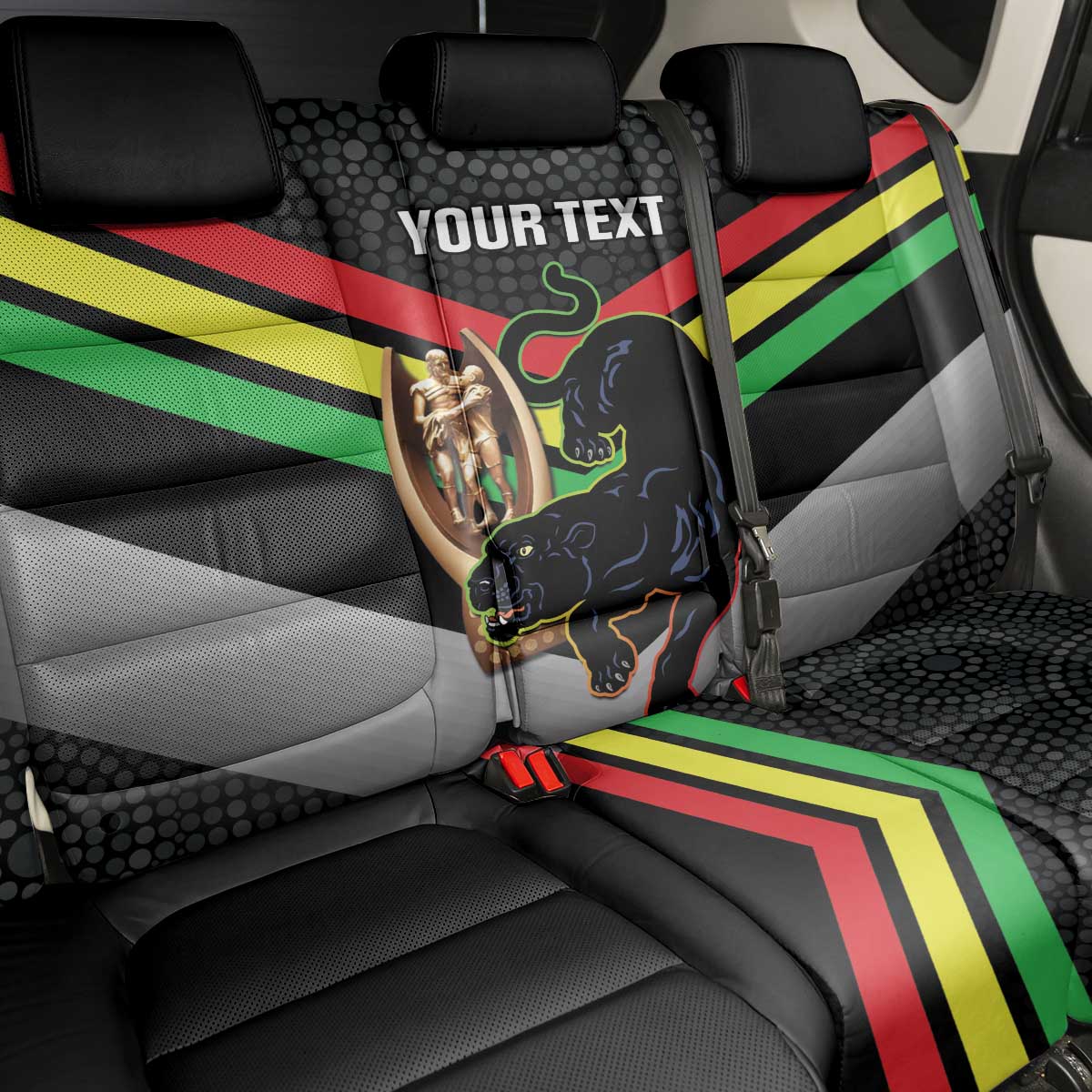 Personalised Panthers Rugby 2024 Back Car Seat Cover Mascot With Trophy Go Champions Aboriginal Art