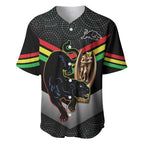 Personalised Panthers Rugby 2024 Baseball Jersey Mascot With Trophy Go Champions Aboriginal Art