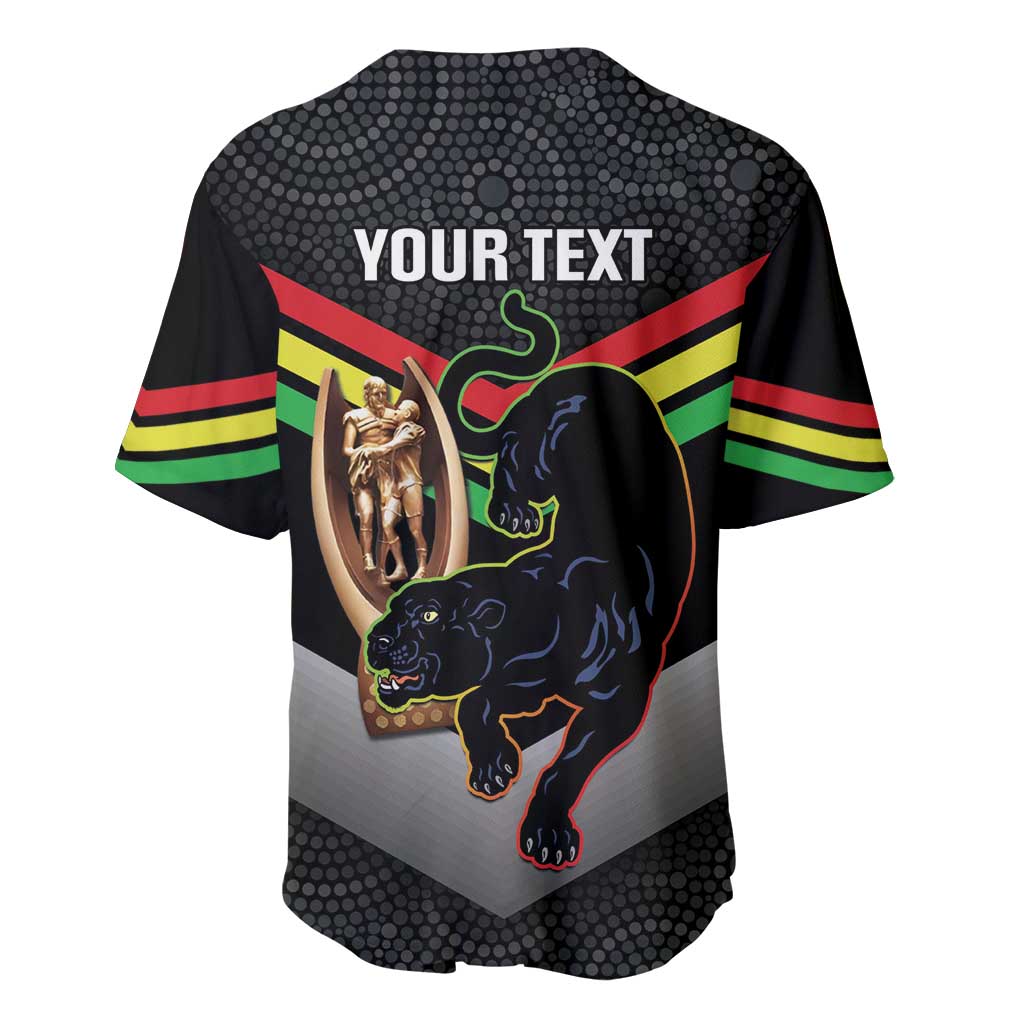 Personalised Panthers Rugby 2024 Baseball Jersey Mascot With Trophy Go Champions Aboriginal Art