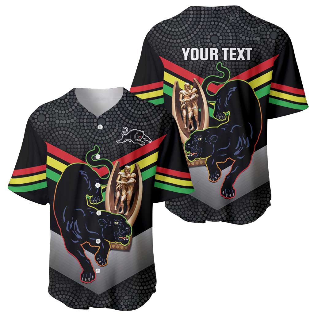 Personalised Panthers Rugby 2024 Baseball Jersey Mascot With Trophy Go Champions Aboriginal Art