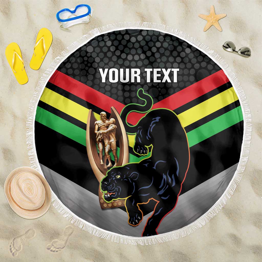 Personalised Panthers Rugby 2024 Beach Blanket Mascot With Trophy Go Champions Aboriginal Art