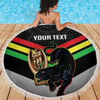 Personalised Panthers Rugby 2024 Beach Blanket Mascot With Trophy Go Champions Aboriginal Art