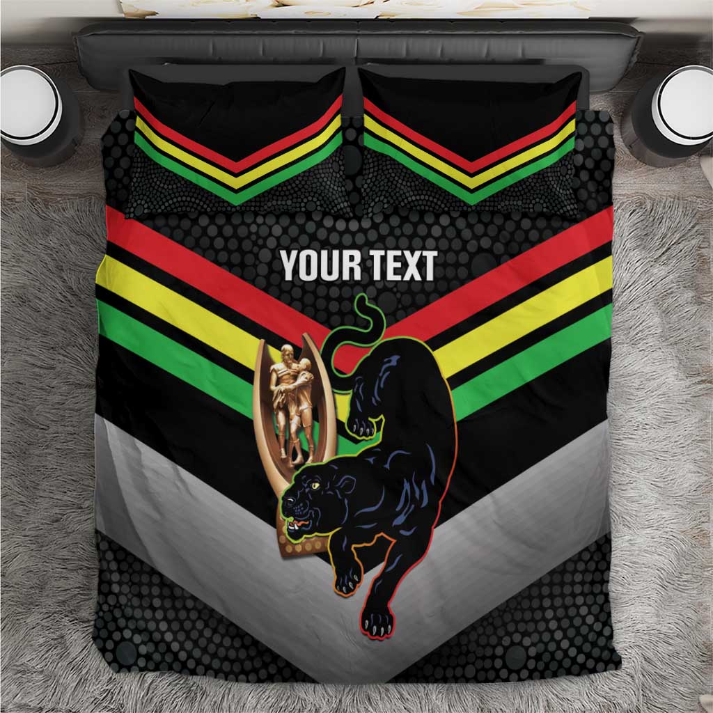 Personalised Panthers Rugby 2024 Bedding Set Mascot With Trophy Go Champions Aboriginal Art