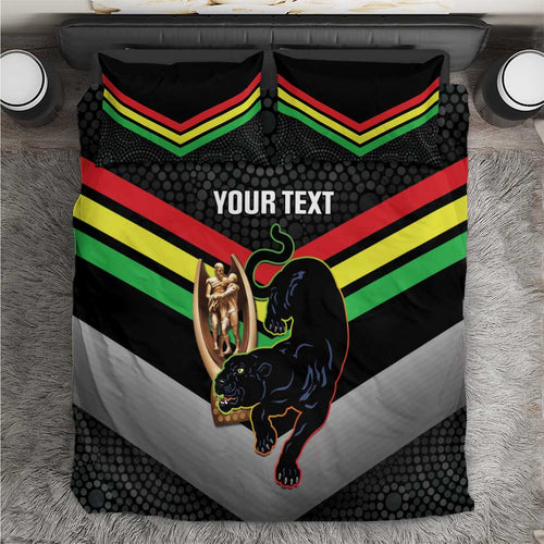 Personalised Panthers Rugby 2024 Bedding Set Mascot With Trophy Go Champions Aboriginal Art