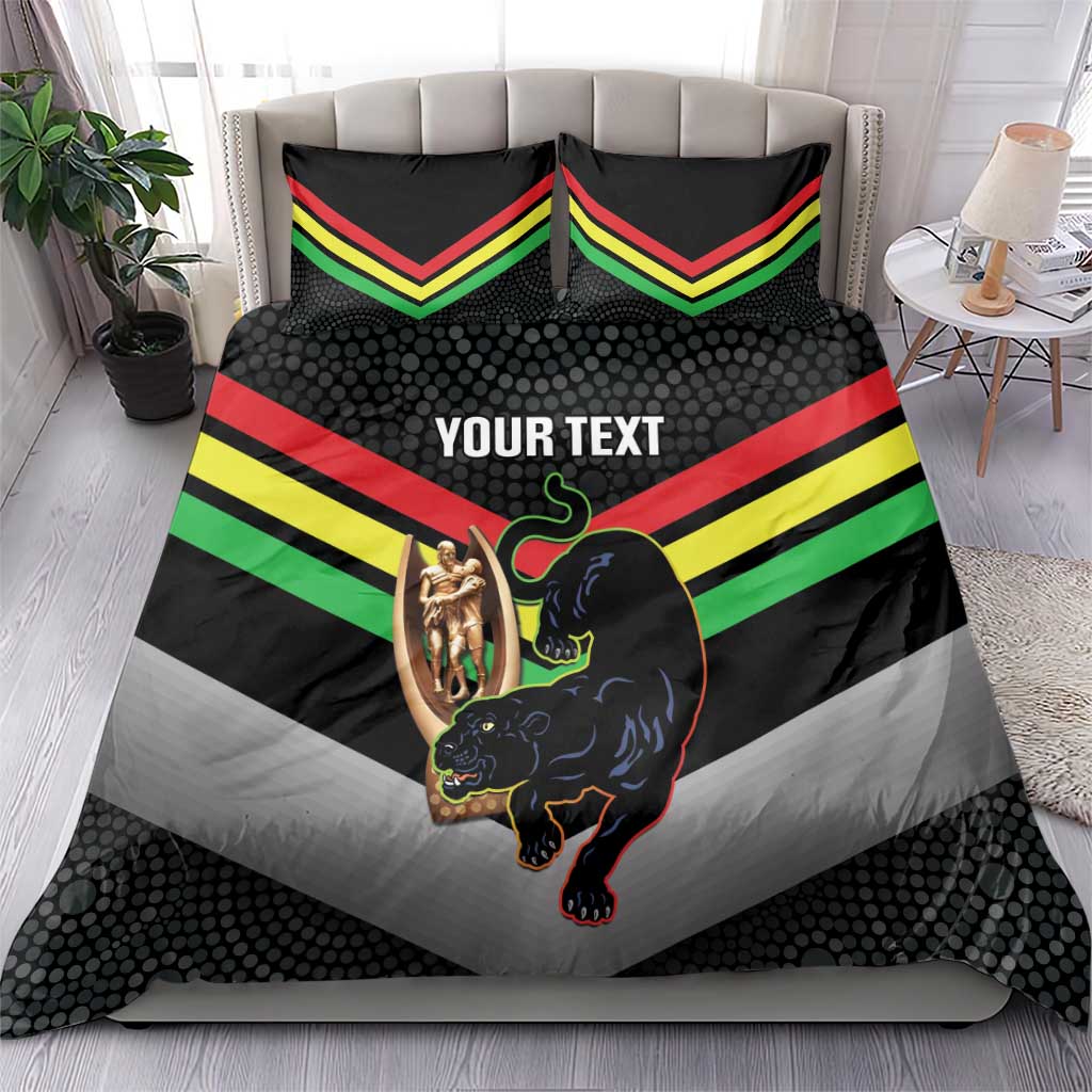 Personalised Panthers Rugby 2024 Bedding Set Mascot With Trophy Go Champions Aboriginal Art