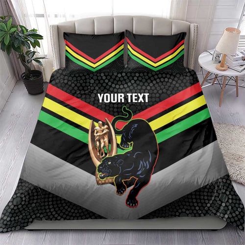 Personalised Panthers Rugby 2024 Bedding Set Mascot With Trophy Go Champions Aboriginal Art