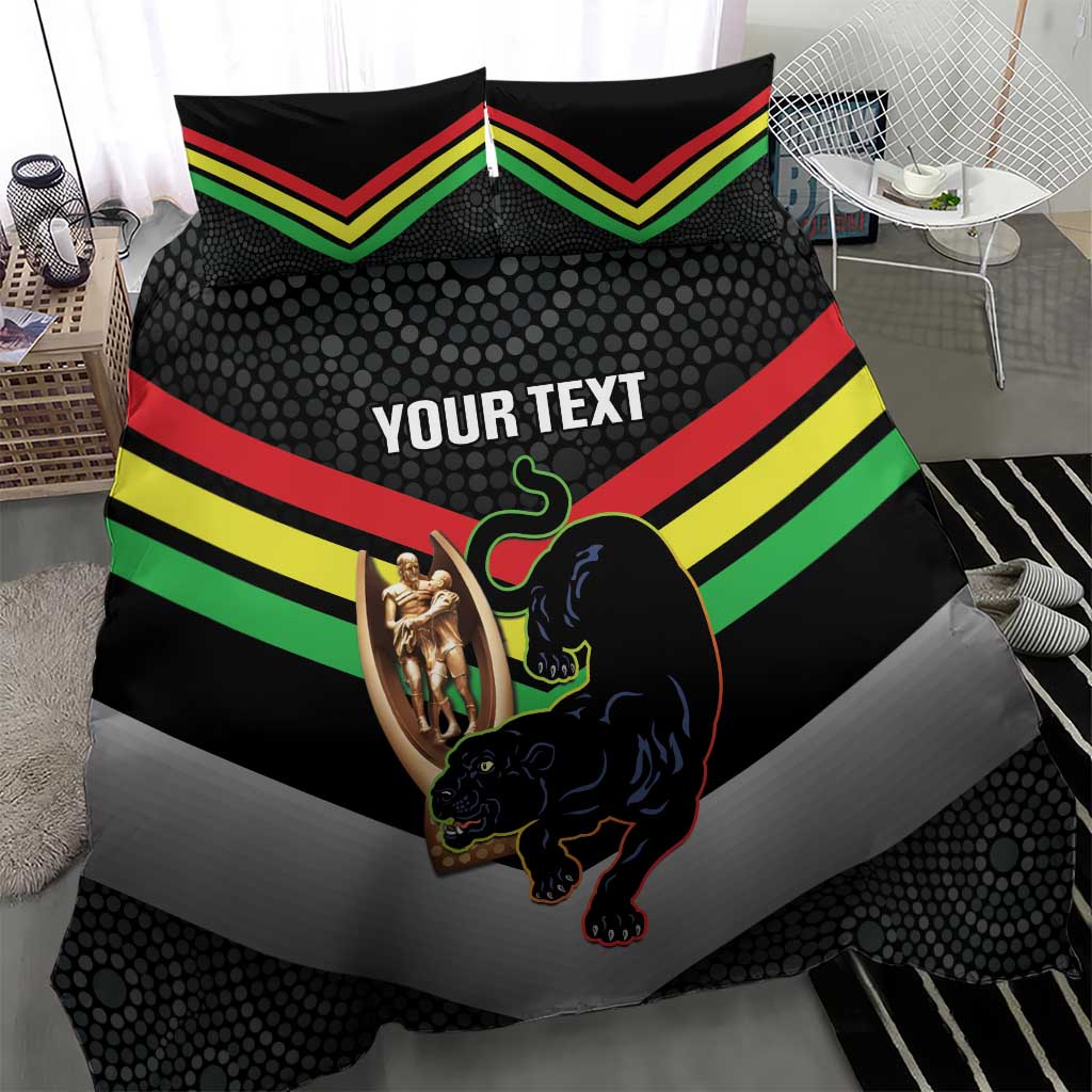 Personalised Panthers Rugby 2024 Bedding Set Mascot With Trophy Go Champions Aboriginal Art