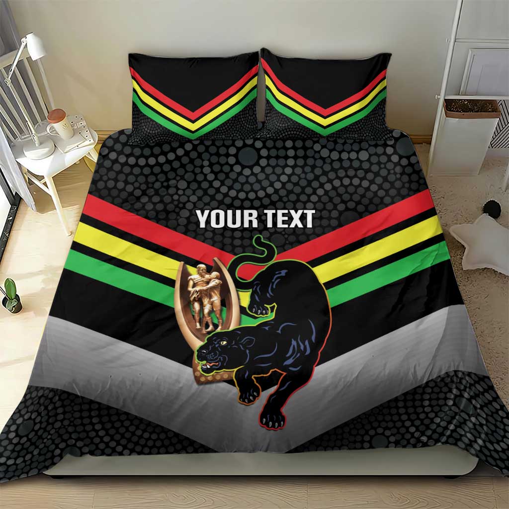 Personalised Panthers Rugby 2024 Bedding Set Mascot With Trophy Go Champions Aboriginal Art