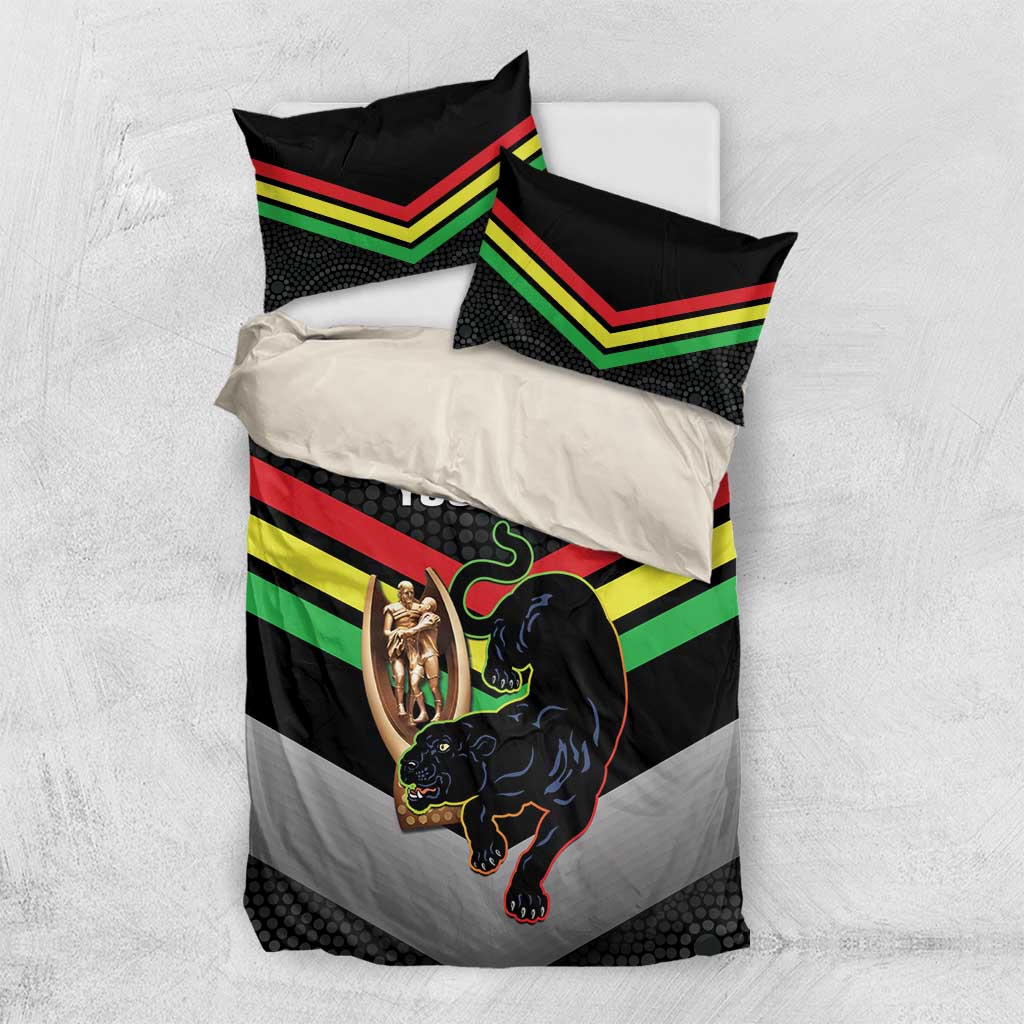 Personalised Panthers Rugby 2024 Bedding Set Mascot With Trophy Go Champions Aboriginal Art