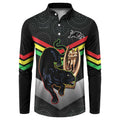 Personalised Panthers Rugby 2024 Button Sweatshirt Mascot With Trophy Go Champions Aboriginal Art
