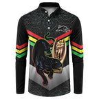 Personalised Panthers Rugby 2024 Button Sweatshirt Mascot With Trophy Go Champions Aboriginal Art