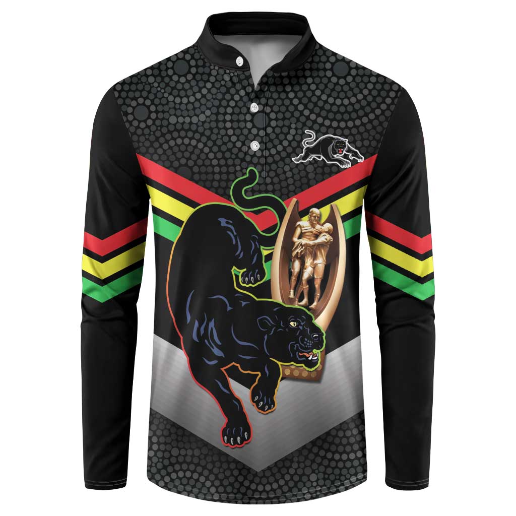 Personalised Panthers Rugby 2024 Button Sweatshirt Mascot With Trophy Go Champions Aboriginal Art