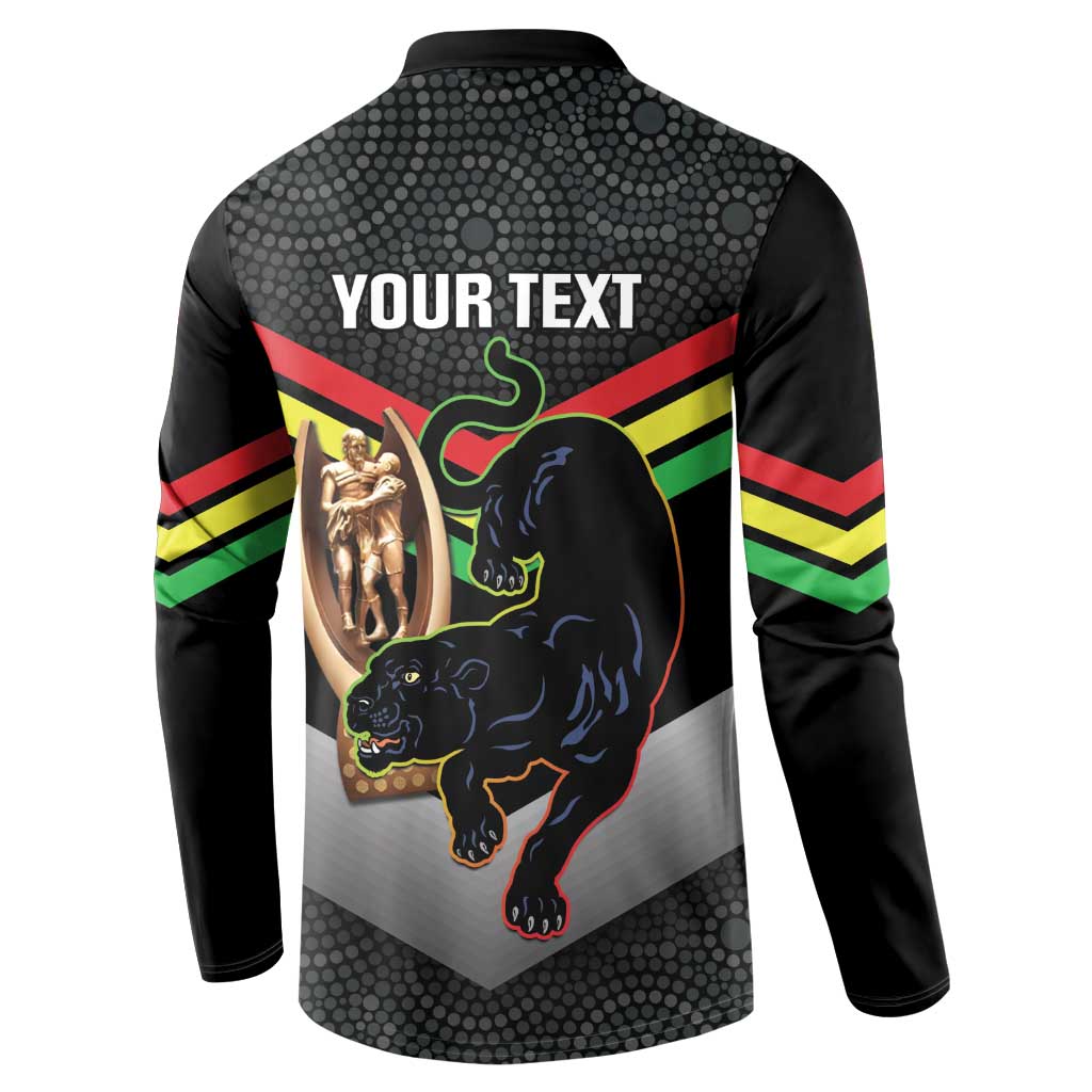 Personalised Panthers Rugby 2024 Button Sweatshirt Mascot With Trophy Go Champions Aboriginal Art