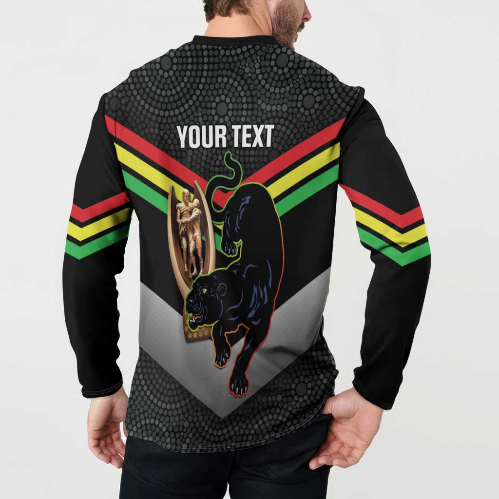 Personalised Panthers Rugby 2024 Button Sweatshirt Mascot With Trophy Go Champions Aboriginal Art