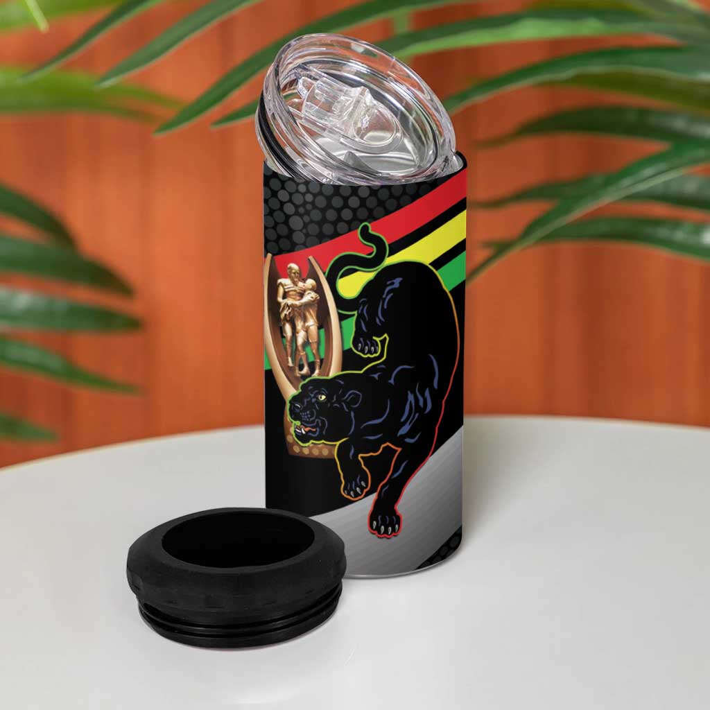 Personalised Panthers Rugby 2024 4 in 1 Can Cooler Tumbler Mascot With Trophy Go Champions Aboriginal Art