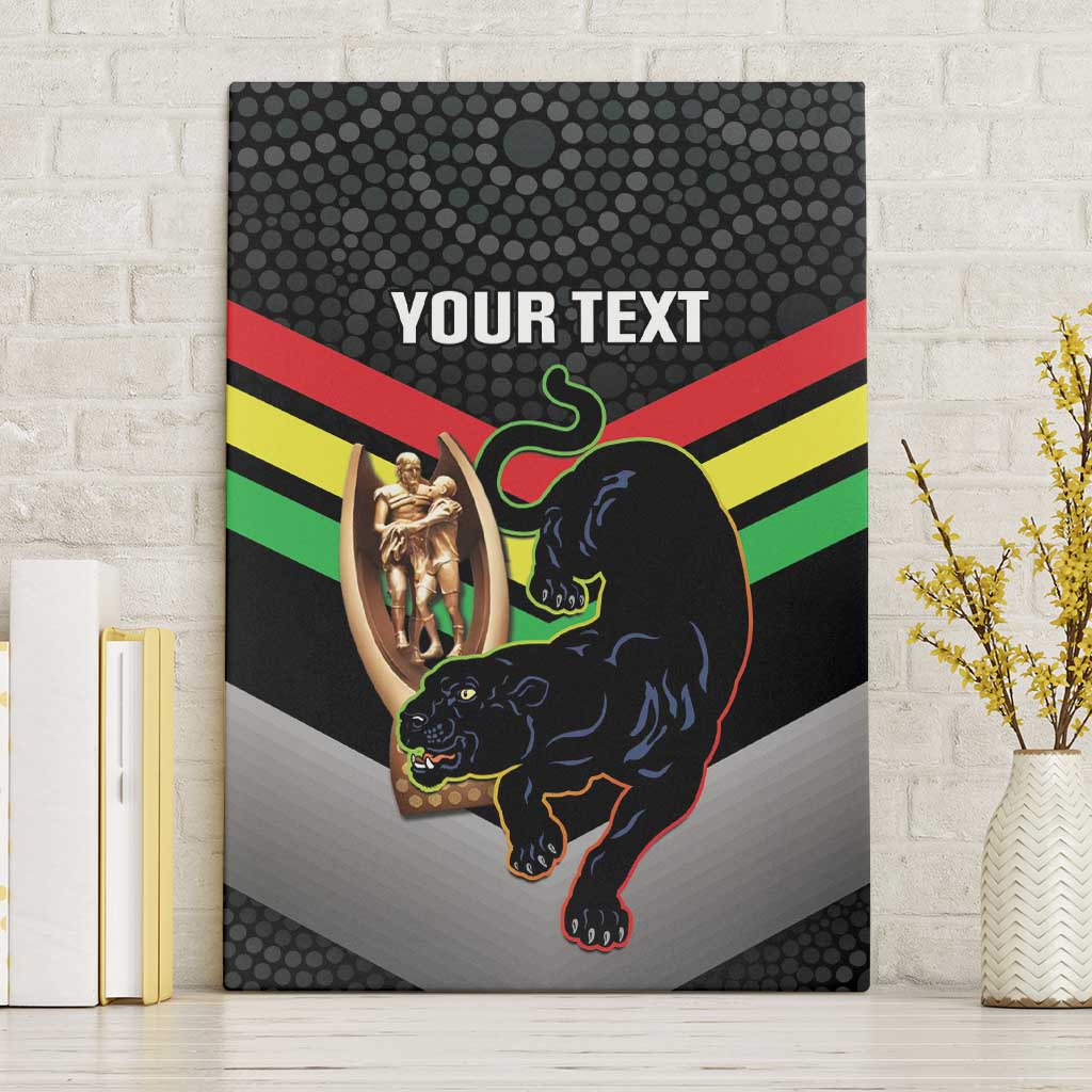 Personalised Panthers Rugby 2024 Canvas Wall Art Mascot With Trophy Go Champions Aboriginal Art