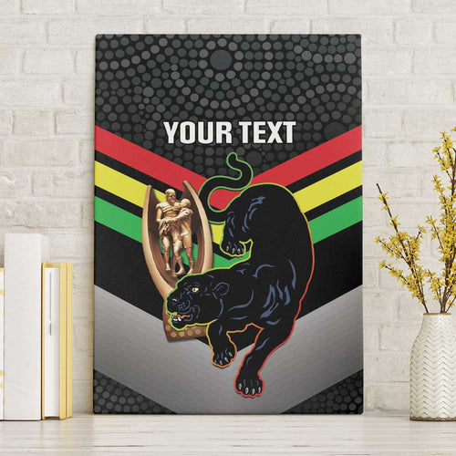 Personalised Panthers Rugby 2024 Canvas Wall Art Mascot With Trophy Go Champions Aboriginal Art