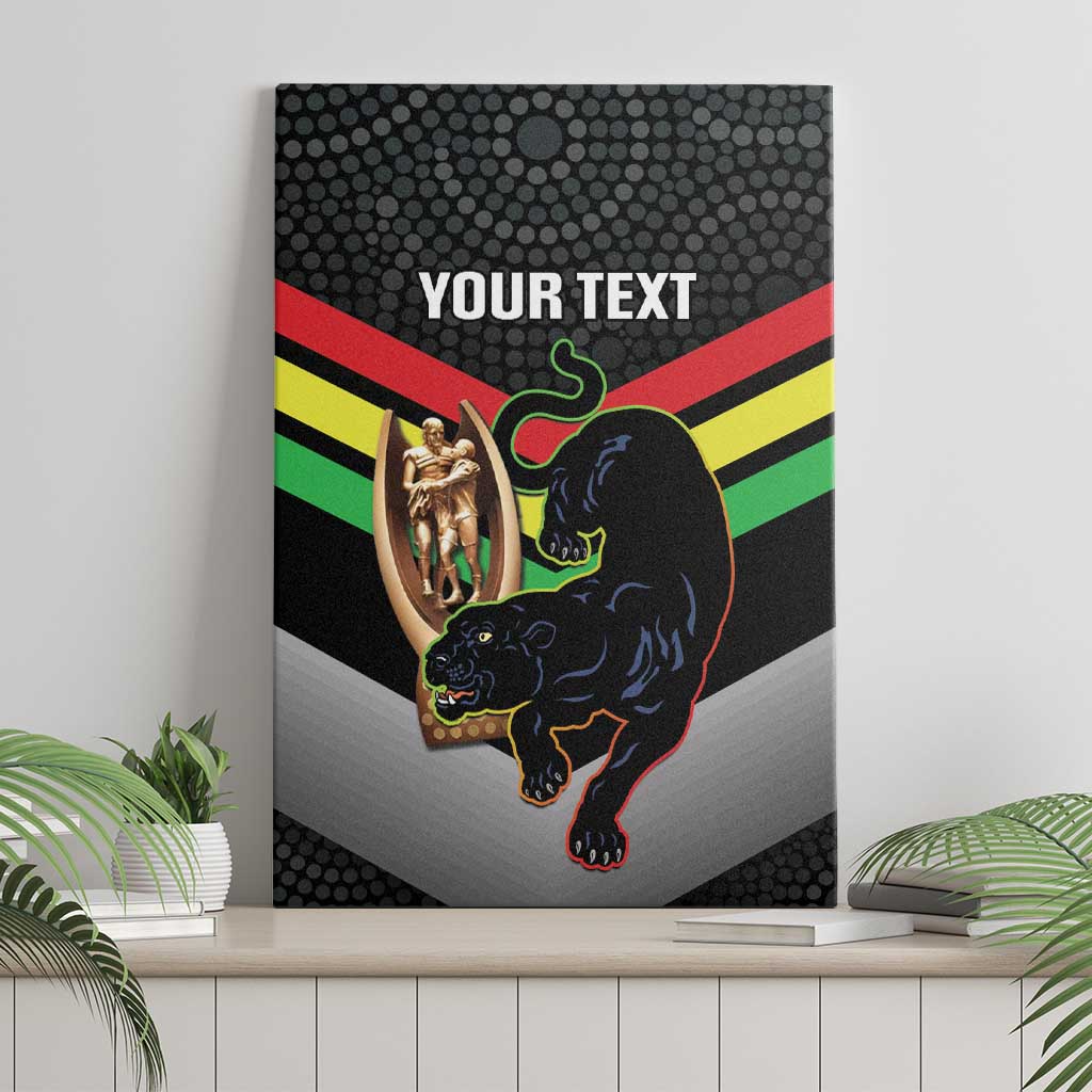 Personalised Panthers Rugby 2024 Canvas Wall Art Mascot With Trophy Go Champions Aboriginal Art
