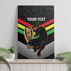 Personalised Panthers Rugby 2024 Canvas Wall Art Mascot With Trophy Go Champions Aboriginal Art