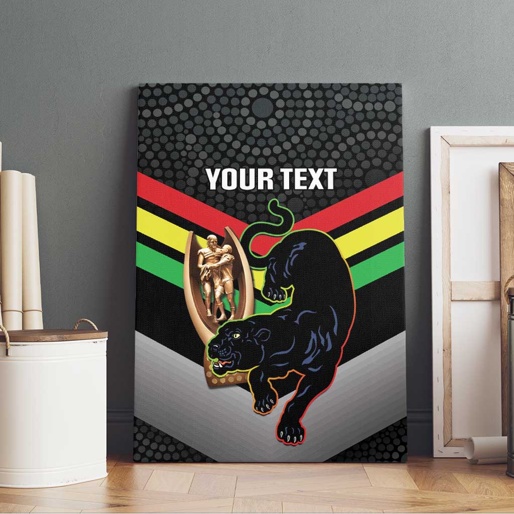 Personalised Panthers Rugby 2024 Canvas Wall Art Mascot With Trophy Go Champions Aboriginal Art