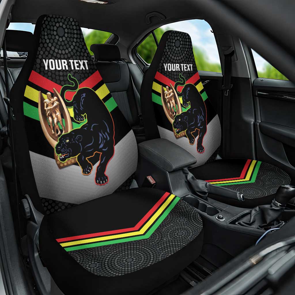 Personalised Panthers Rugby 2024 Car Seat Cover Mascot With Trophy Go Champions Aboriginal Art