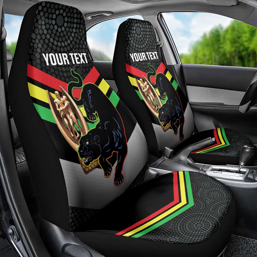 Personalised Panthers Rugby 2024 Car Seat Cover Mascot With Trophy Go Champions Aboriginal Art