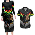 Personalised Panthers Rugby 2024 Couples Matching Long Sleeve Bodycon Dress and Hawaiian Shirt Mascot With Trophy Go Champions Aboriginal Art